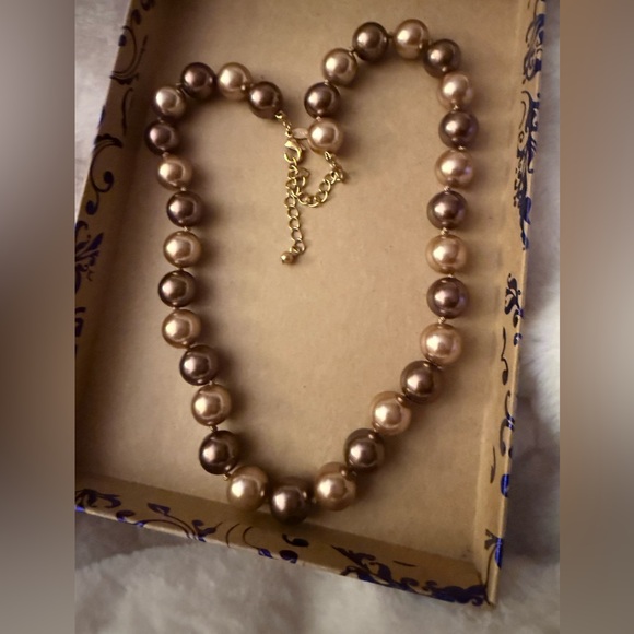 Roma Brown And Gold Faux Pearl Necklace - Picture 7 of 10